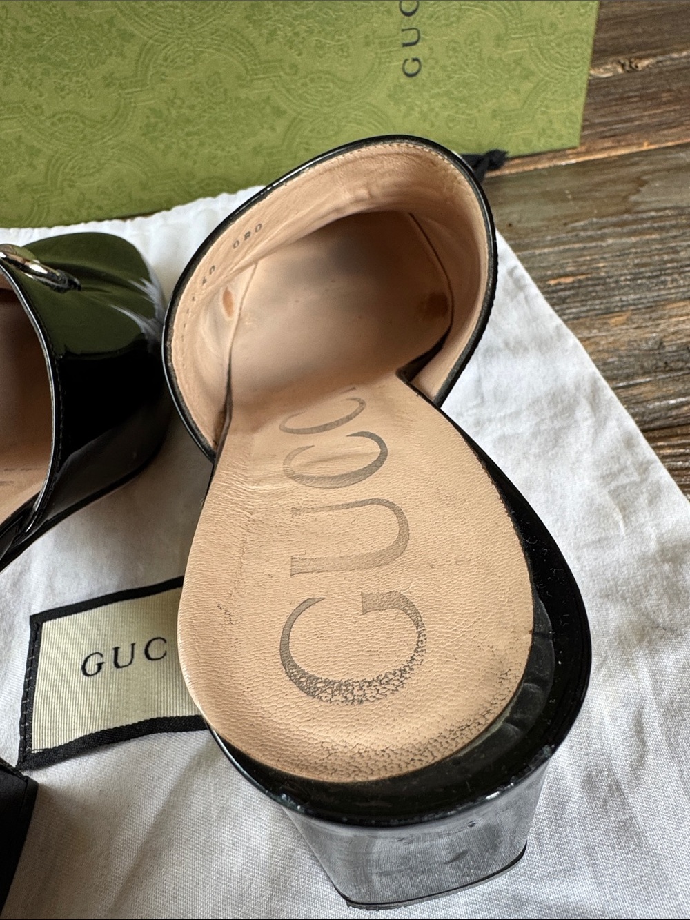 Gucci black patent leather heeled horse bit slides w/box & dusty size 40/9 - Picture 9 of 14